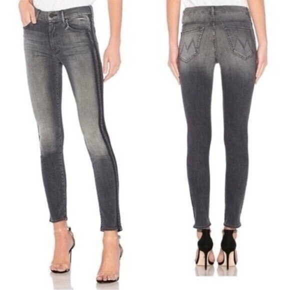 Mother The High Waisted Looker Jeans in Miss Moody Two Shoes Racer Charcoal - Picture 2 of 9